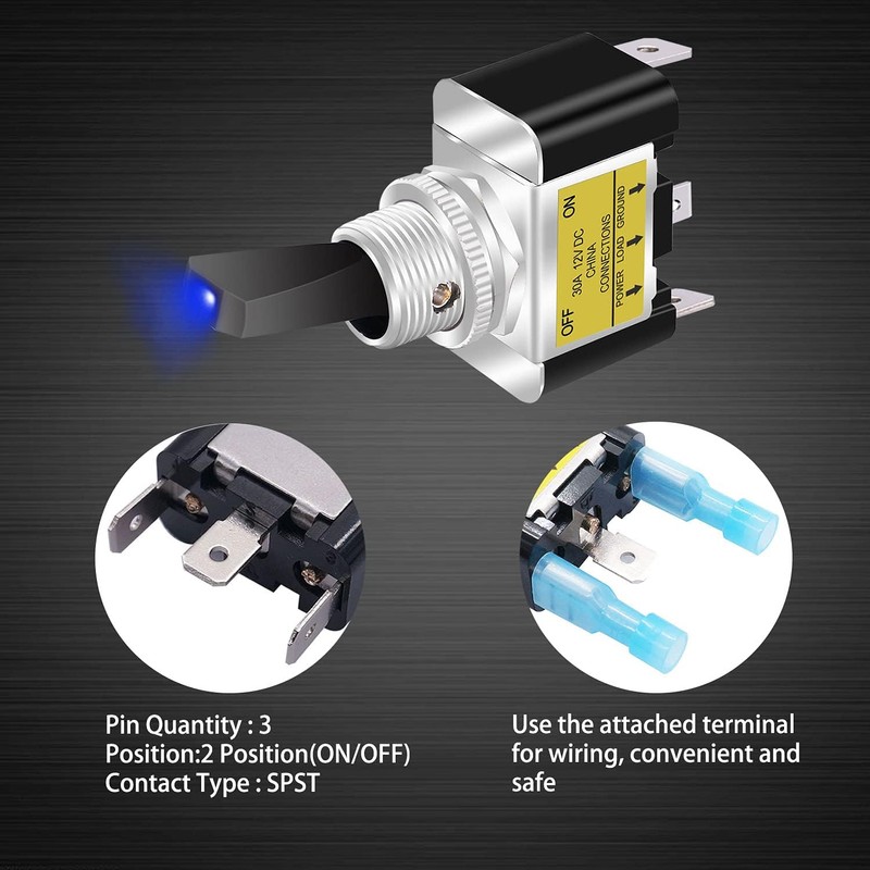 Taiss 2Pcs Rocker Toggle Switch Lighted 30A 12V DC SPST