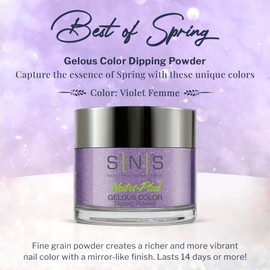 SNS Healthy Natural Nails SNS Nail Dip Powder, Gelous Color Dipping Powder - Violet Femme (Purple/Violet, Shimmer), BOS02 - Long-Lasting Acrylic Nail Color & Polish Lasts 14 Days - Low-Odor & No UV Lamp Required - 1 oz
