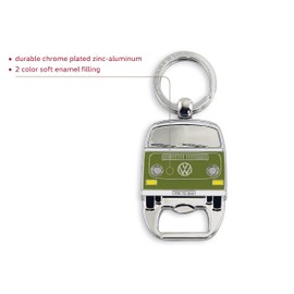 BRISA VW Collection - Volkswagen Keychain Ring Keychain Accessory Keyholder with Bottle Opener in Beetle, T1, T2 Bus Design (T2 Bus/Green)
