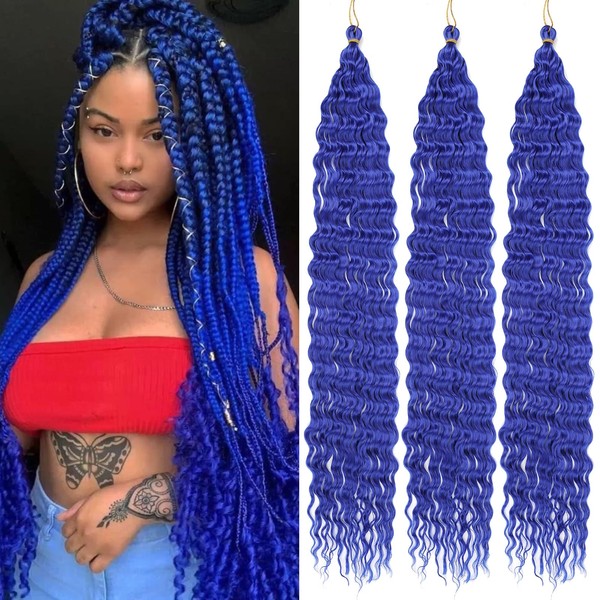 ZRQ Ocean Wave Crochet Hair 30 Inch 3 Packs Blue