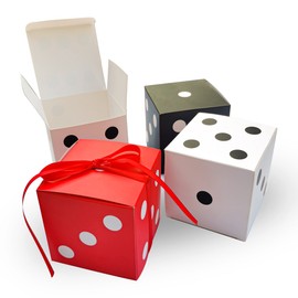 Eylola 24 Pack Dice Favor Boxes 3x3x3 inches dice Boxes Bulk Casino Party Decoration Casino Themed Party Goodie Boxes Casino Party Dice Favor Box with Ribbon