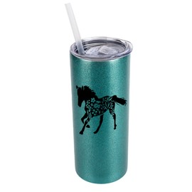 Elanze Designs - Vaso de viaje con estampado de animales de cebra, 20 onzas, con aislamiento de acero inoxidable, tapa superior deslizante y pajita reutilizable, purpurina azul turquesa
