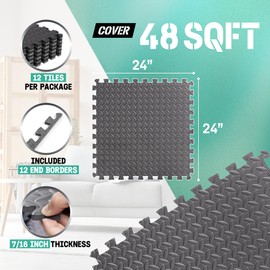 Yes4All EVA Interlocking Mats, Puzzle Floor Tiles, Foam Floor Padding with Border for Furniture, Home Space, Living Room, Garage 24,48,120 SQFT