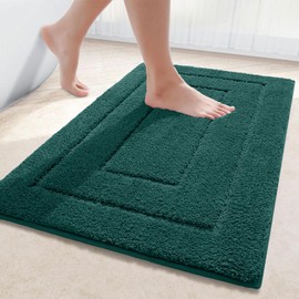 Kitinjoy Small Bath Mat, Soft and Absorbent Microfiber Bath Rugs, Non-Slip Shaggy Bath Carpet, Machine Wash Dry Bath Mats for Bathroom Floor, Tub and Shower, 24" x 16", Dark Green