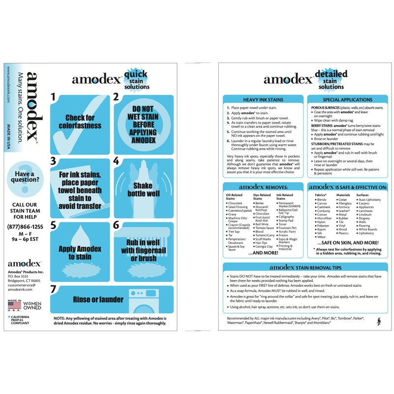 Amodex Ink & Stain Kit with Stain Remover Brushes, Removes