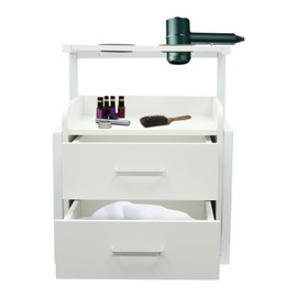 Suspended Salon Wall Cabinet, 15.75"D x 11.81"W x 18.9"H Wall Mounted Salon Storage Cabinet with 2 Storage Drawers & Hair Dryer Stand for Beauty Salon SPA, Barber Shop, Home & Bathroom (Silver+White)