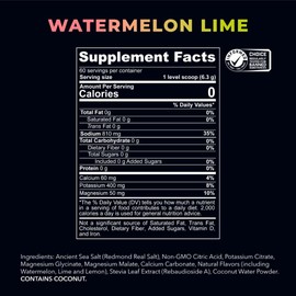 REDMOND RE-LYTE, Electrolitos Naturales con Real-Salt, Hidratación Clean sin Calorías ni Azúcares, 60 Porciones, Sabor Watermelon Lime