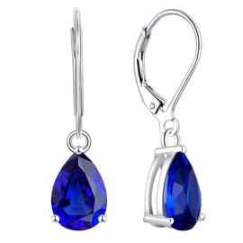 YL Dangle Drop Earrings Sterling Silver Solitaire Leverback Earring 7x10 MM Teardrop Created Sapphire Jewelry for Women