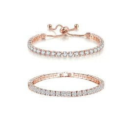 COLORFUL BLING Tennis Chain Bracelet Cubic Zirconia Beaded Adjustable Slider Bracelet for Women Wedding Party Jewelry Birthday Mother's Day Gift, regular, Rhinestone, no gemstone