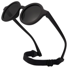 CIKJUK Baby Sunglasses 0-36 Months Polarised with Adjustable Strap Round Soft for Toddlers Sunglasses Baby 0-3 Years UV Protection, black/black