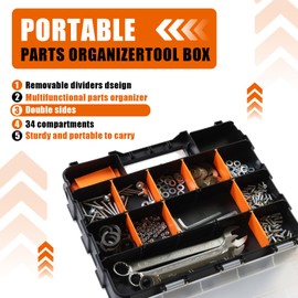BIG RED AG322R Torin Double Sided Tool and Hardware Storage Box: Portable Small Parts Organizer with Removable Plastic Dividers for Tools, Small Items and Jewelry, Black/Orange