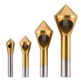 Teocpai 4 Pieces Deburring Cutter Deburring Tool Titanium Coated HSS Tapered 90° Milling Drill Bit for Aluminum, Wood and Plastic 4 Pieces