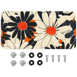 Flower Orange License Plate Decorative for Cars, Funny Vanity Tag Metal License Plates with 4 Holes, Aluminum Plates with Screws Caps 6.1 * 12 in