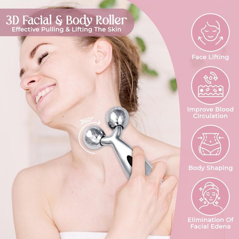 Glamza 3D Roller Massager 360 Rotate Face and Body Anti-Wrinkle