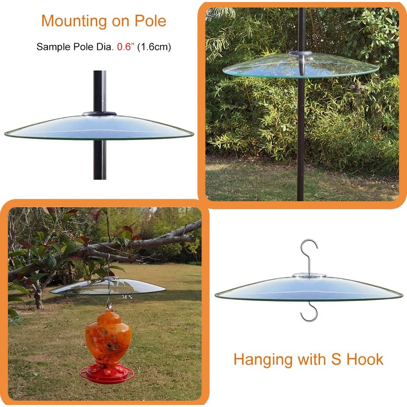13" Glass Rain Cover for Bird Feeder Outdoors - Baffle