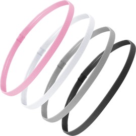 Bememo 4 Pieces Thick Non-Slip Elastic Sport Headbands Hair Headbands for Women and Men (Black, White, Gray, Pink)