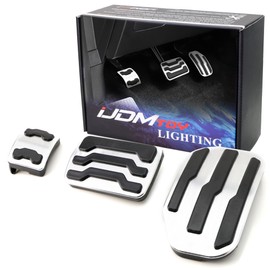 iJDMTOY 3pc Set Track Racing Style Direct Fit Silver Aluminum Foot Pedal Covers Compatible with Ford 2015-2020 F150, 2017-2020 Raptor