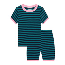 Family Feeling Big Girls Striped Blue Pajamas Short Sleeve Summer 100% Cotton Kid Pjs 12