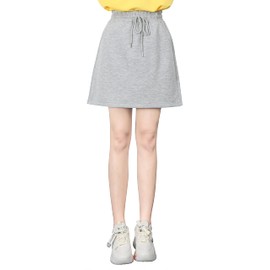 [syvent] Women's Sweat Skirt, Long/Short/Knee Length, Elastic Waist, Trapezoid Skirt, A-Line, Plain, Large Skirt, above knee - grey, 3XL