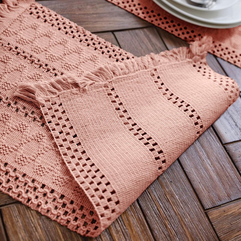 Weldomcor Macrame Table Runner Pink Boho Table Runner with Tassels