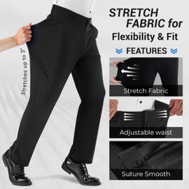 Fliwos Slimastrouser Mens Stretch Dress Pants, Classic Fit Flat Front Pants Casual Mens Lightweight Golf Work Suit Pants (US, Waist Inseam, 54, 30, Black)