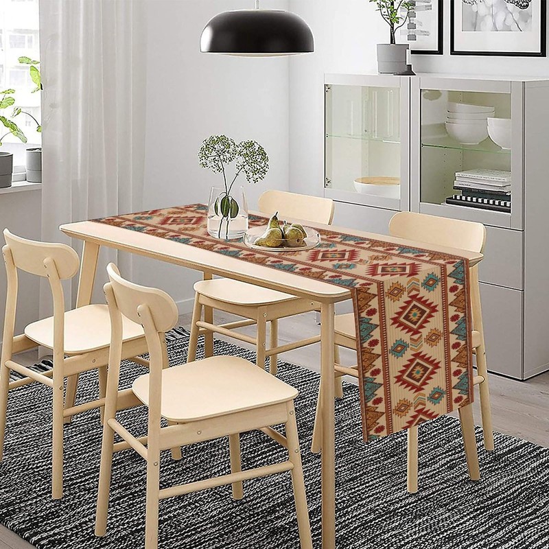 Retro Aztec Table Runner Western Native American Tribal Art Printed
