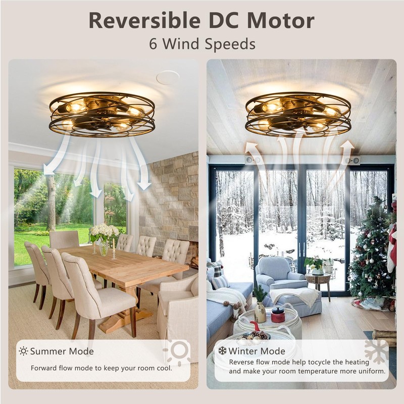 Flush Mount Caged Ceiling Fan: 20" Caged Ceiling Fan with