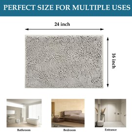 Bath Mat Non Slip Bathroom Mat, Extra Soft and Absorbent Bathroom Rug, Luxury Plush Shaggy Bath Mat Set, Quick Dry Chenille Thick Bath Rug for Bathroom Floor, Tub and Shower, Light Grey,16x24 Inch