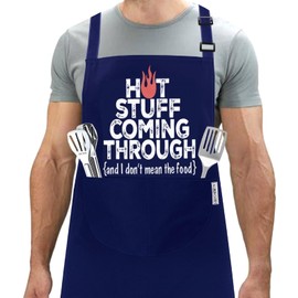 LINEN CLOSET® Adjustable Bbq Aprons for Men Funny Chef Aprons Christmas Grilling Gifts for Dad Son Father Husband with 2 Pockets-Hot Stuff Coming Through Apron