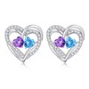Iefil Heart Birthstone Earrings for Women Wife - Amethyst Aquamarine