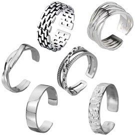 Votvlog Pack of 6 Adjustable Silver Rings Men's Stainless Steel Rings Stress Rings Silver Matt Polished Celtic Knot Vintage Rings Engagement Rings Wedding Rings Men's Engraving, Stainless Steel, No