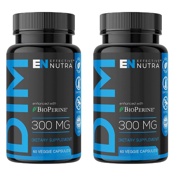EFFECTIVE NUTRA Dim Supplement 300mg - Extra Strength Diindolylmethane DIM for Men & Women + BioPerine - Estrogen Blocker for Men & Women - Estrogen Balance, Hormone, Menopause, Acne, PCOS (2 Pack)