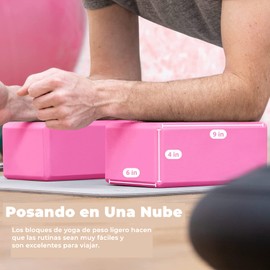 Bloques de Yoga de Alta Densidad 9 "x6 "x4", Bloque Para Yoga o Pilates, Yoga Blocks con Correa para Apoyar y Profundizar Posturas, Superficie Ligera, Resistente al Olor y Antideslizante para Yoga, Pilates y Meditación, Rosado