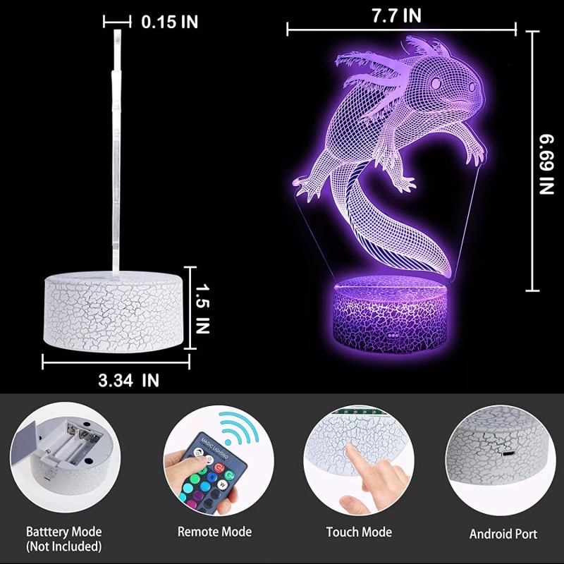 TriPro Axolotl 3D Illusion Night Light Lamp Bedroom Decor Gifts