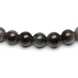 Echtes Silberobsidian Edelstein Armband mit 6mm Perlen und Edelstahlherz - verschiedene Längen - Heilstein Schutzstein Talisman Glücksbringer Geschenk (Silberobs., 22CM)