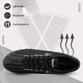 Vizari Tesoro Firm Ground Soccer Cleats for Adults - Lightweight & Durable Youth Soccer Cleats with Enhanced Traction - Unisex Adults Soccer Shoes with Padded Heel & Anti-Stretch Lining Black/White