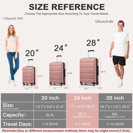Kono 24 Inch Expandable Spinner Luggage with Wheels Hardshell Medium Checked Suitcase TSA Lock Nude/Rose Pink