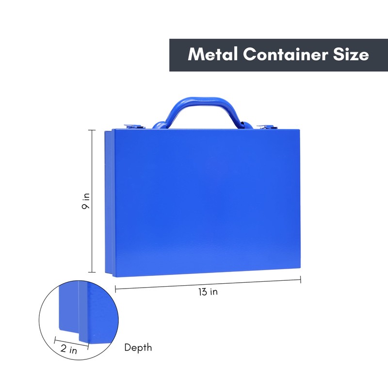 Mini Tool Box Parts Organizer, Blue Metal Box With 10