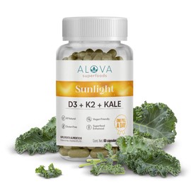 Alova | Vitamina D3 K2 + Kale Superfoods, Suplemento Natural D3 400 UI, Sin Aditivos, Alta Absorción, 60 Cápsulas Vegetales