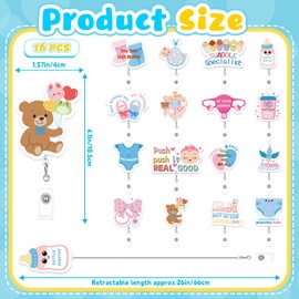 16PCS Labor and Delivery Badge Reel, Cute Nurse Badge Reels Retractable ID Holder with Alligator Clips Gifts for Medical Nurse, Nursing Students, Midwives and Pediatricians