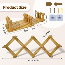 Tnstbiee Rustic Adjustable Hanging Herb Drying Rack-Holds 10 Bouquets, Space-Saving Herb Flower Dryer with Adhesive Wall Hooks for Herb Display Rack,Kitchen Wall Décor-Unusual Gifts for Gardener Woman