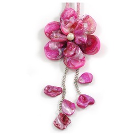 Avalaya Large Shell Flower Pendant with Faux Leather Cord in Fuchsia Pink/44cm L/3cm Ext/15cm Pendant/Slight Variation In Colour/Size/Shape/Natural Irregular