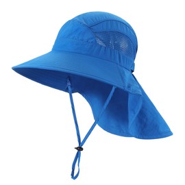 Home Prefer UPF50 Wide Brim Kids Sun Hat Neck Flap Boys Sun Protection Beach Hat Royal Blue Large