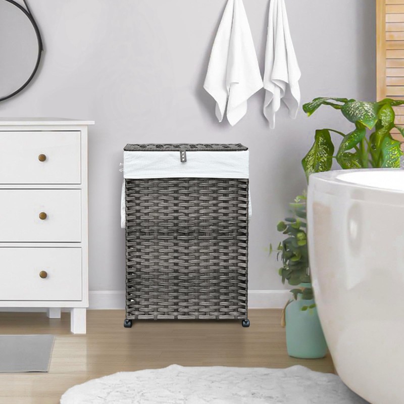 70L Slim Laundry Hamper with Lid & Wheels, Rolling Laundry