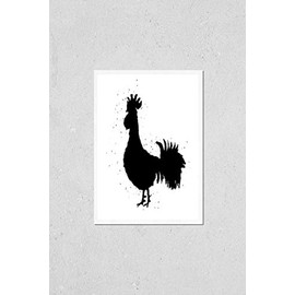 Poster Reproduction of Rooster silhouette Chinese calligraphy imitation. Traditionally East Asian cultures calligraphic and ink brush painting, or India ink hair texture on the edge of the cock