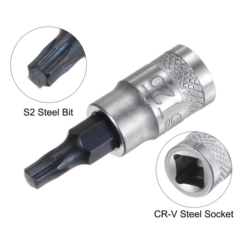 sourcing map Torx Bit Socket T25 Solid Star 1/4" Drive