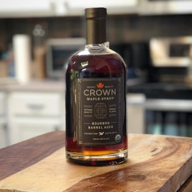 Crown Maple Bourbon Barrel Aged Organic Maple Syrup, 100% Pure, Grade A, Gluten Free, No Preservatives, Non-GMO Pancake and Breakfast Topping, 12.7 Fl Oz