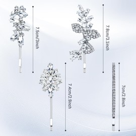 inSowni 10 Pieces Silver Metal Leaf Glitter Crystal Rhinestone Hair Clips Barrettes Wedding Bridal Hair Bobby Pins Accessories for Women Girls Brides