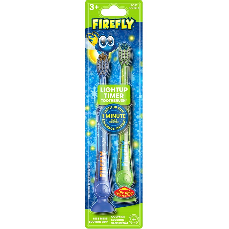 FIREFLY Light-up Timer Toothbrush with Suction Cup, 2 Count