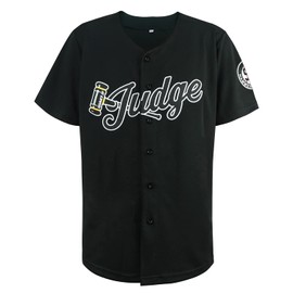 Hammer of Judge 99 Baseball Jersey Embroidered Patches Sewn Black Short Sleeve Jersey(S, Black)